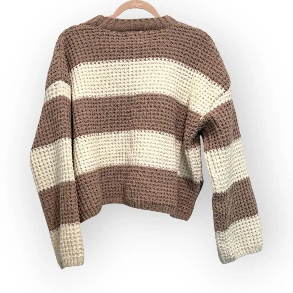 Pink Rose Brown & Cream Chunky Knit Striped Sweater – Size Small - Picture 2 of 3